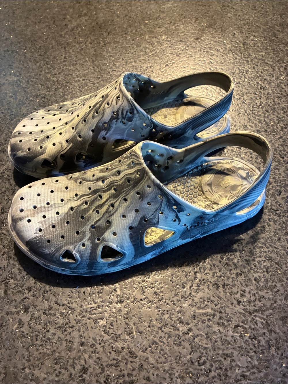 totes Kids Marbled Black, White and Gray Slip-On Clog Sandals